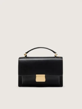Bolso Venezia en piel negra con detalles dorados