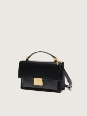 Bolso Venezia en piel negra con detalles dorados