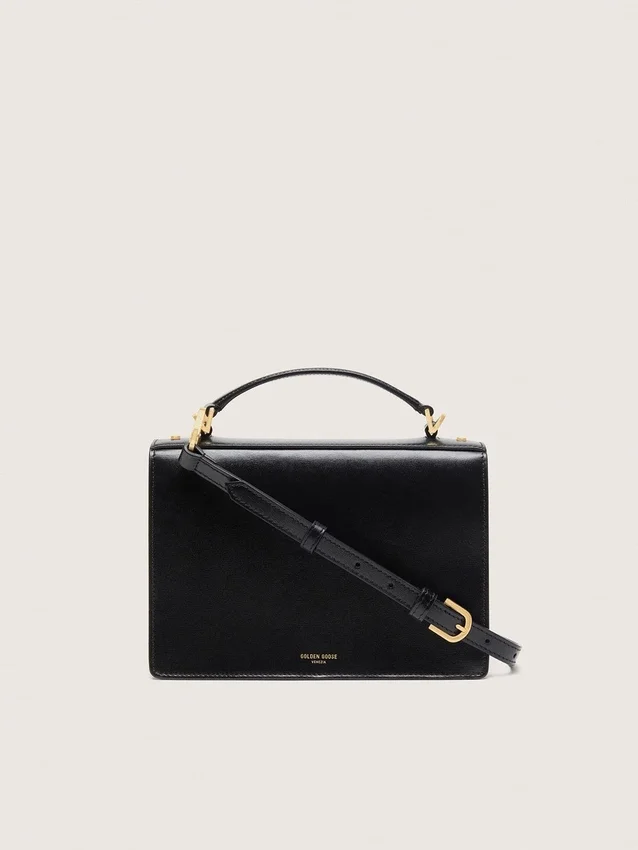 Bolso Venezia en piel negra con detalles dorados