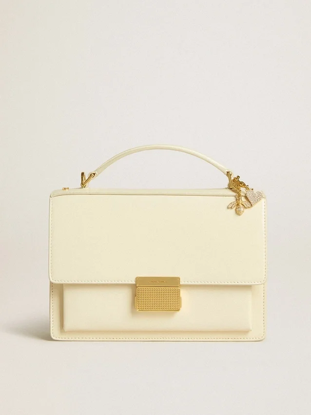 Bolso Venezia en piel repujada color mantequilla con doble colgante