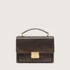 Bolso Venezia en piel vintage marrón oscuro con relieve y detalles dorados