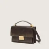 Bolso Venezia en piel vintage marrón oscuro con relieve y detalles dorados
