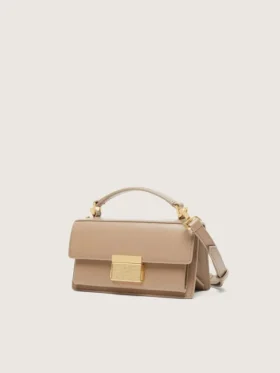 Bolso Venezia pequeño en piel beige con detalles dorados