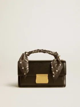 Bolso Venezia pequeño en piel de vacuno en negro con pañuelo de seda