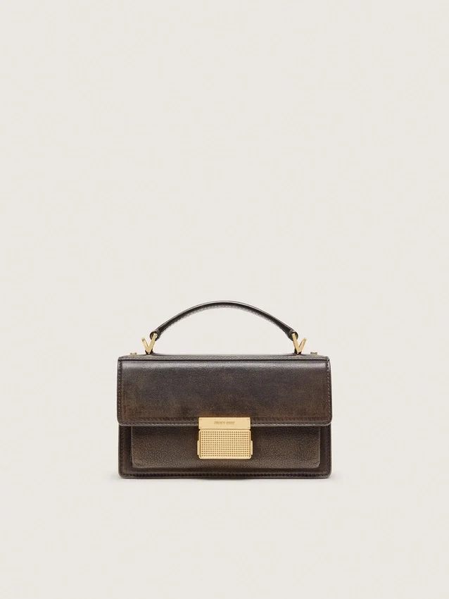 Bolso Venezia pequeño en piel marrón oscuro con hebilla dorada