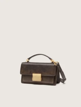 Bolso Venezia pequeño en piel marrón oscuro con hebilla dorada