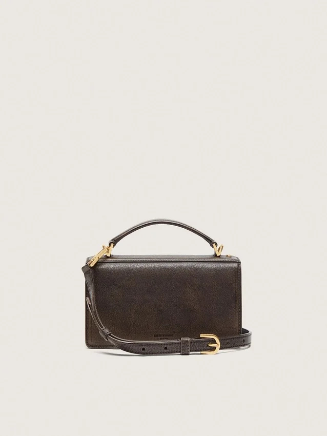 Bolso Venezia pequeño en piel marrón oscuro con hebilla dorada