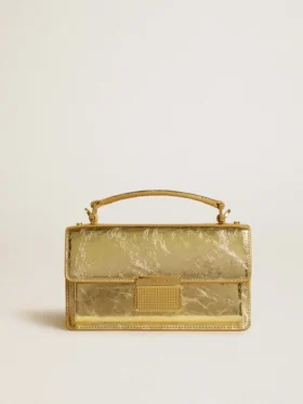 Bolso Venezia pequeño en piel metalizada dorada con detalles dorados