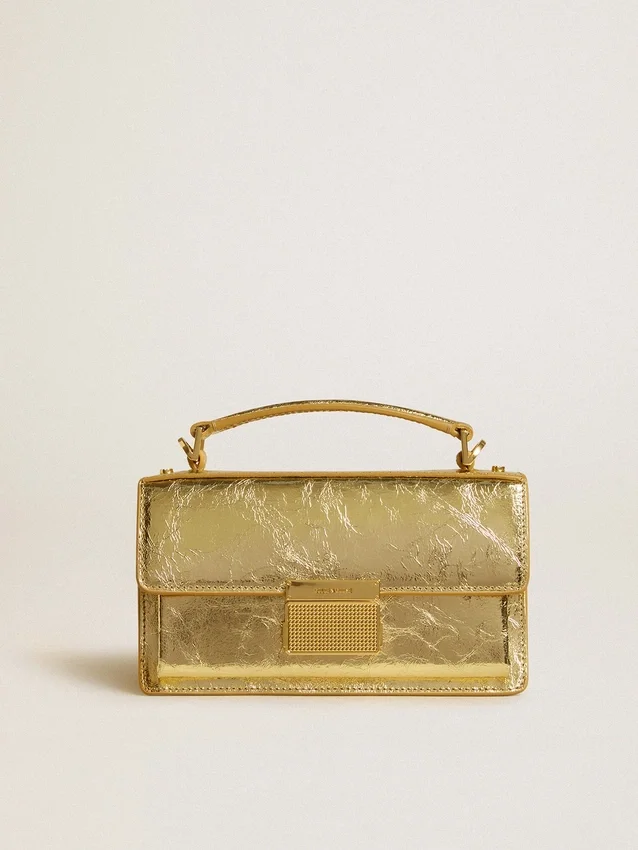 Bolso Venezia pequeño en piel metalizada dorada con detalles dorados