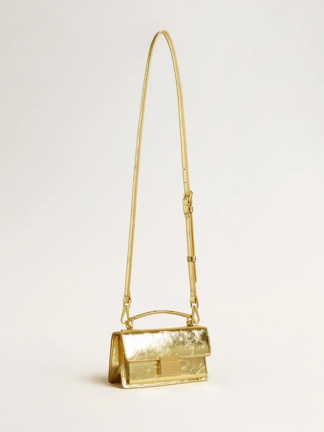 Bolso Venezia pequeño en piel metalizada dorada con detalles dorados