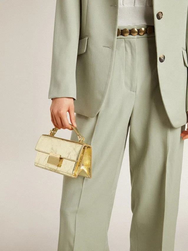 Bolso Venezia pequeño en piel metalizada dorada con detalles dorados