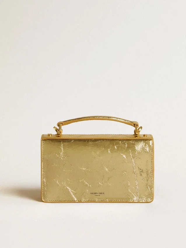 Bolso Venezia pequeño en piel metalizada dorada con detalles dorados