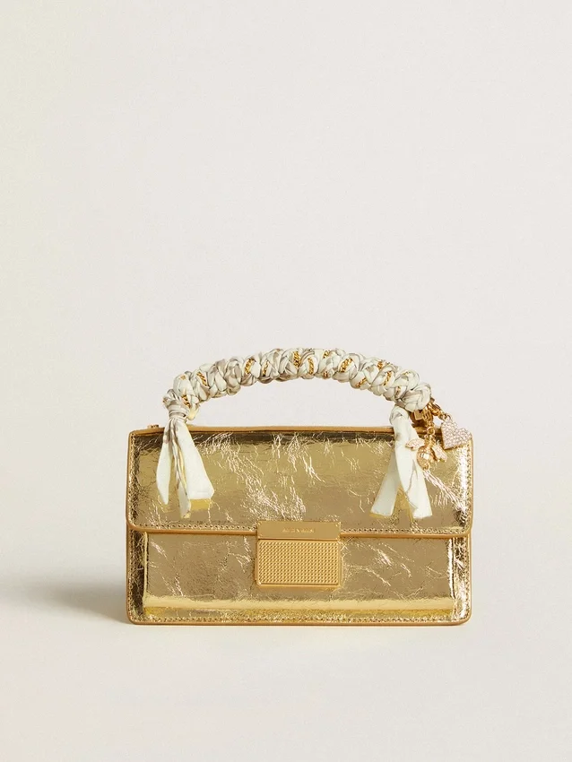 Bolso Venezia pequeño en piel metalizada dorada con detalles dorados