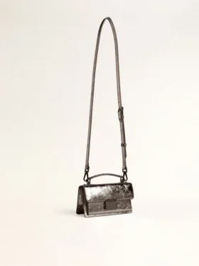 Bolso Venezia pequeño en piel metalizada gris antracita con detalles en negro