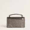 Bolso Venezia pequeño en piel metalizada gris antracita con detalles en negro