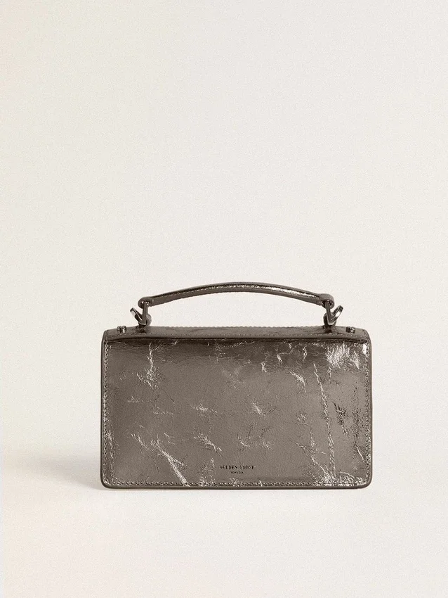 Bolso Venezia pequeño en piel metalizada gris antracita con detalles en negro