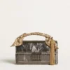 Bolso Venezia pequeño en piel metalizada gris antracita con detalles en negro