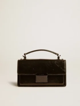 Bolso Venezia pequeño en piel metalizada negra con detalles negros