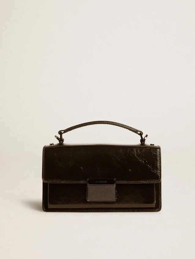 Bolso Venezia pequeño en piel metalizada negra con detalles negros