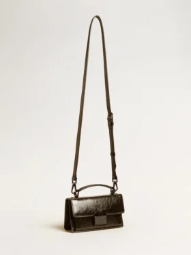Bolso Venezia pequeño en piel metalizada negra con detalles negros