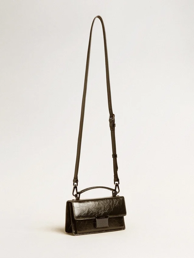 Bolso Venezia pequeño en piel metalizada negra con detalles negros