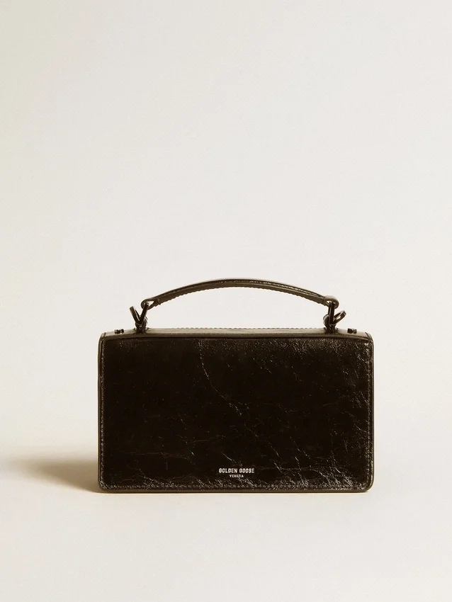 Bolso Venezia pequeño en piel metalizada negra con detalles negros