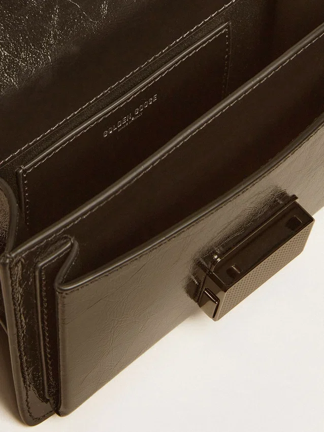 Bolso Venezia pequeño en piel metalizada negra con detalles negros