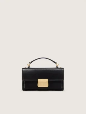 Bolso Venezia pequeño en piel negra con detalles dorados