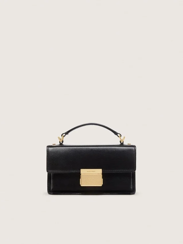 Bolso Venezia pequeño en piel negra con detalles dorados
