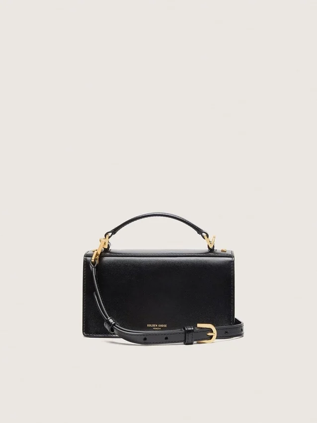 Bolso Venezia pequeño en piel negra con detalles dorados