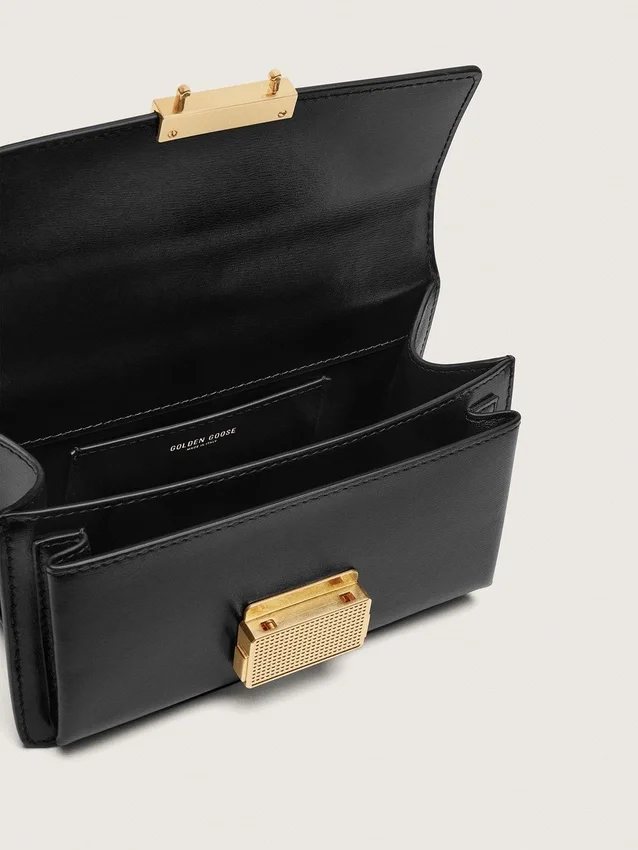 Bolso Venezia pequeño en piel negra con detalles dorados
