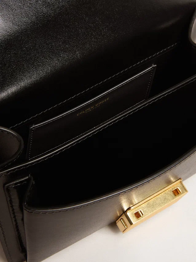 Bolso Venezia pequeño en piel negra con detalles dorados