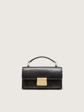 Bolso Venezia pequeño en piel negra envejecida con detalles dorados