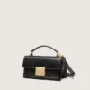 Bolso Venezia pequeño en piel negra envejecida con detalles dorados