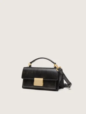 Bolso Venezia pequeño en piel negra envejecida con detalles dorados