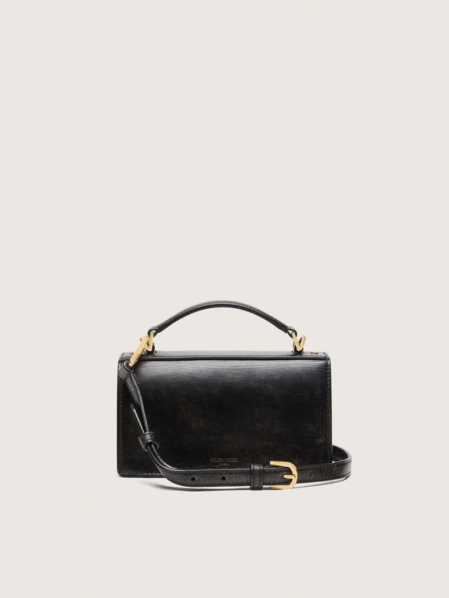 Bolso Venezia pequeño en piel negra envejecida con detalles dorados