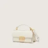 Bolso Venezia pequeño en piel repujada color mantequilla con detalles dorados