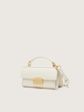 Bolso Venezia pequeño en piel repujada color mantequilla con detalles dorados