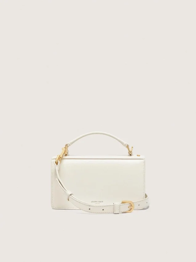 Bolso Venezia pequeño en piel repujada color mantequilla con detalles dorados
