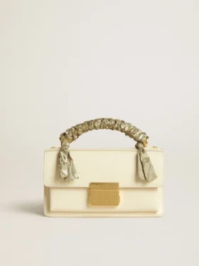 Bolso Venezia pequeño en piel repujada color mantequilla con fular trenzado
