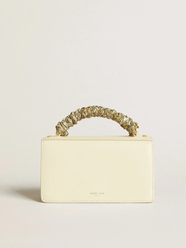 Bolso Venezia pequeño en piel repujada color mantequilla con fular trenzado
