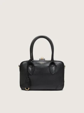 Bolso Vita en piel de oveja negra con detalles dorados
