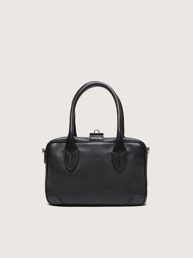 Bolso Vita en piel de oveja negra con detalles dorados