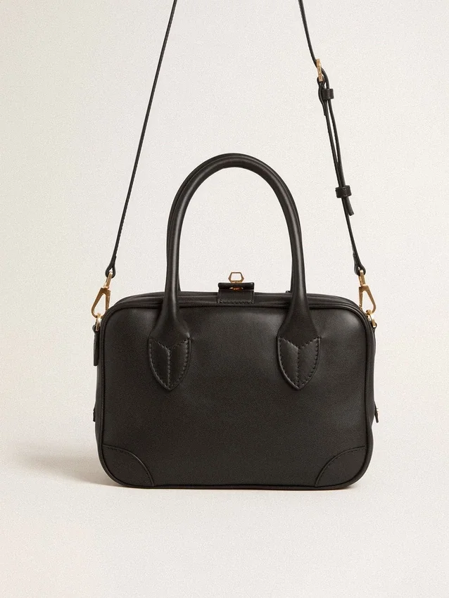 Bolso Vita en piel lisa negra con detalles dorados