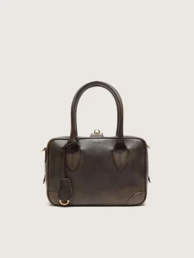 Bolso Vita en piel marrón vintage con detalles dorados