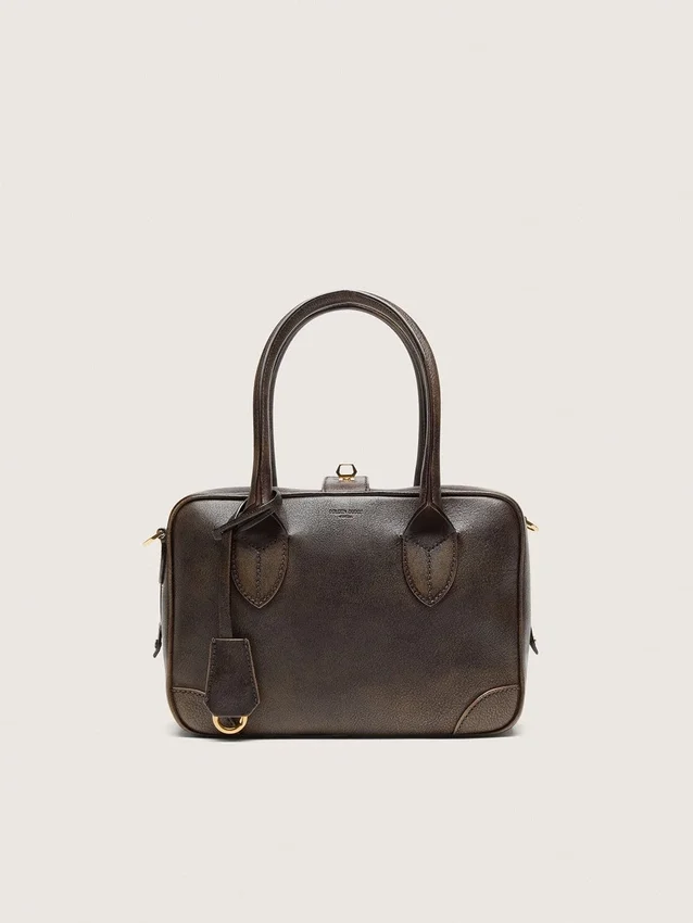 Bolso Vita en piel marrón vintage con detalles dorados