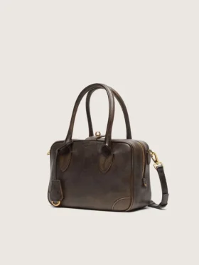 Bolso Vita en piel marrón vintage con detalles dorados