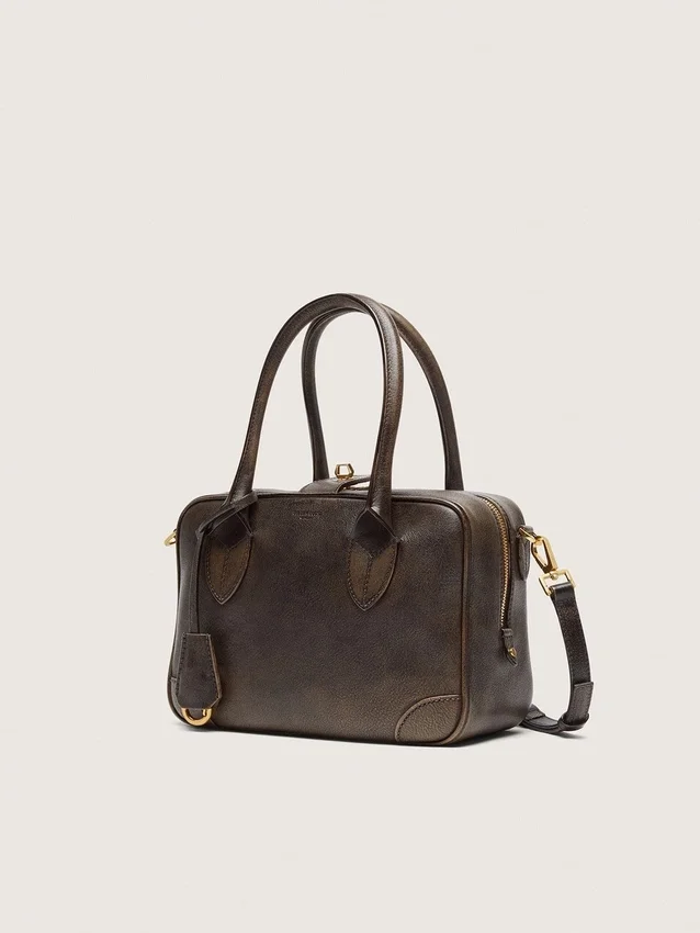 Bolso Vita en piel marrón vintage con detalles dorados