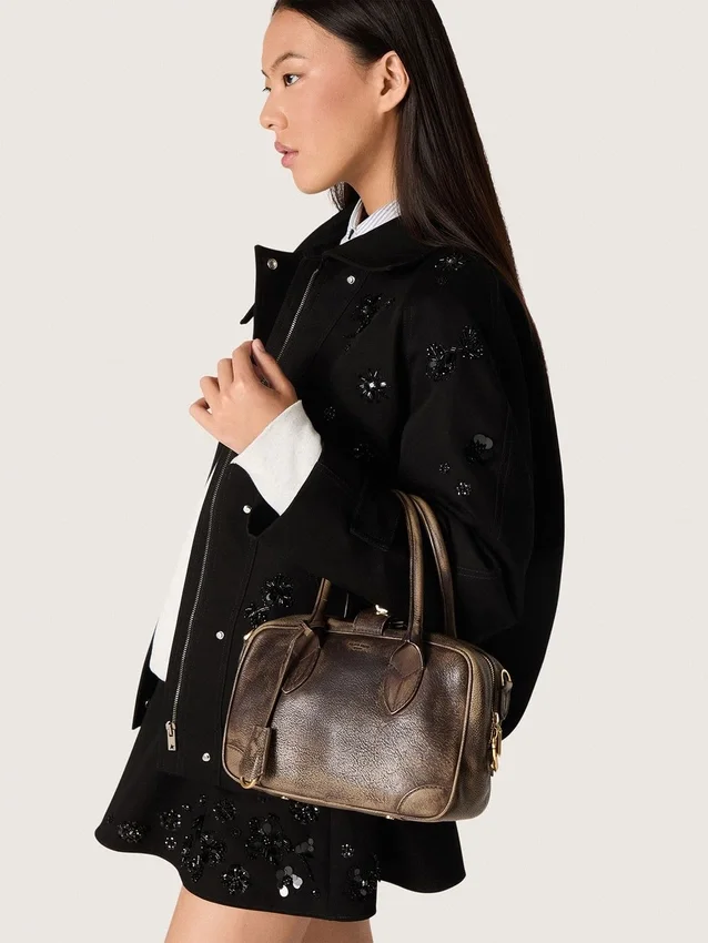 Bolso Vita en piel marrón vintage con detalles dorados
