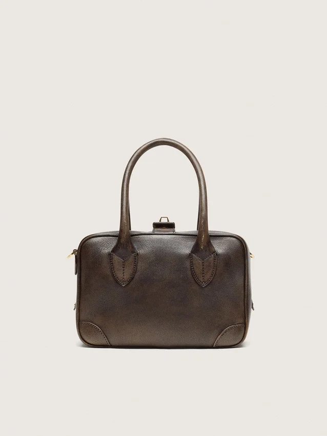 Bolso Vita en piel marrón vintage con detalles dorados